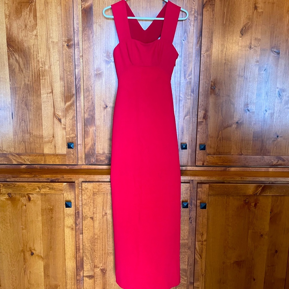 BCBG full length Cherry red eventing gown with rear slit